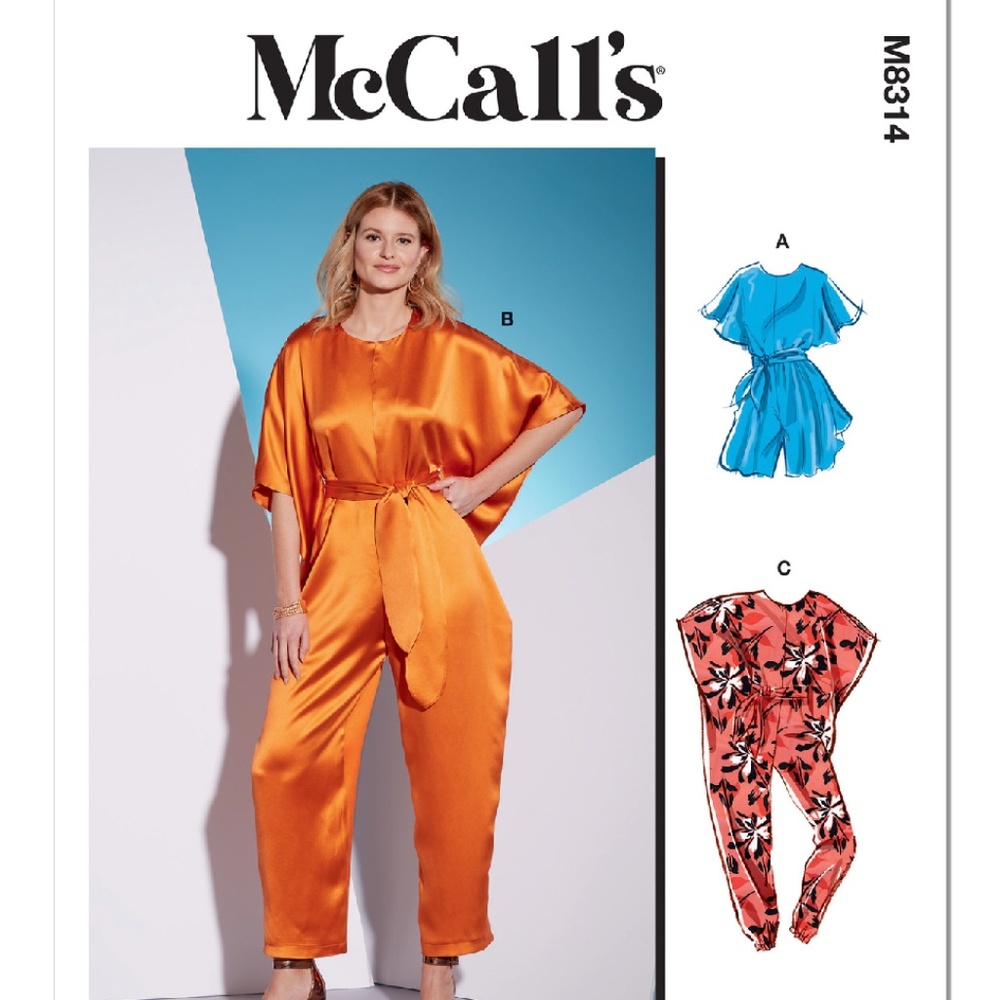 M8314 McCall's Sewing Pattern Misses' Romper, Jumpsuits and Sash XS-M